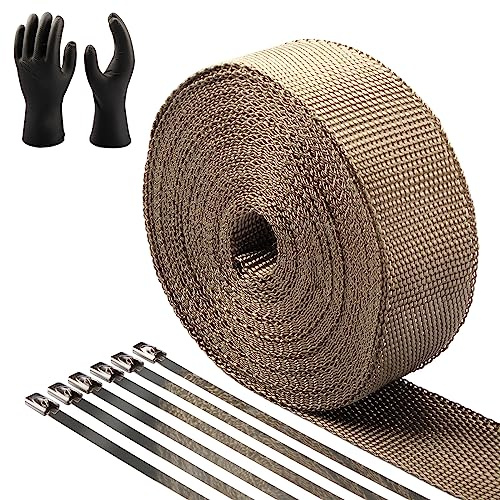 Cardi Exhaust Heat Protection Tape Titanium 5 cm x 10 m Thickness 2 mm Basalt Fibre Exhaust Tape with 10 PCS Stainless Steel Cable Ties and a Pair of Gloves for Motorcycle and Car