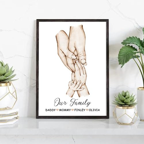 XEL Tela di Famiglia Personalizzata con Nomi,Poster Personalizzato,Mano Quadri Stampa su Tela Stampe da Parete per Natale,Festa della Mamma,Festa del papà Decorazioni A Parete Cameretta (A3 30x42cm)