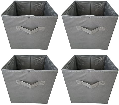 Aryllis Folding Storage Boxes, Grey, Pack of 4, Collapsible Fabric Storage Cubes - 27cm x 27cm