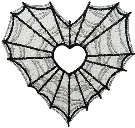 Finally Home Patch zum Aufbügeln - Spinnenweben Herz | Spinnen Patches Schwarz-Weiße Halloween Aufbügler Spinnennetz Heart Flicken Gothic Aufnäher