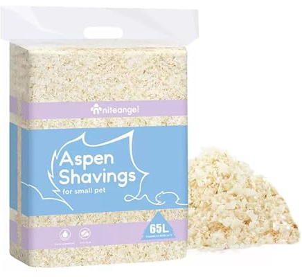 Niteangel Aspen Shaving Hamster Beddings for Syrian Dwarf Hamster Gerbil Mice Degu Rat Rabbit Bunny Guinea Pig Chinchilla Hedgehog or Other Small Pets (65L - 4mm)