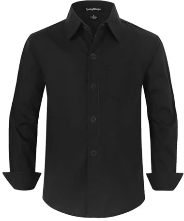 Spring&Gege Langärmelige Hemden für Jungen Formelle Uniform aus Fester Popeline, Schwarz, 158cm