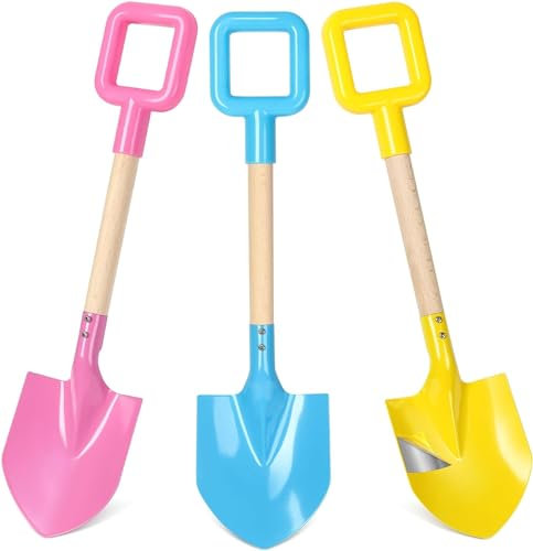 MTDASB Metal Beach Shovels - 16 Durable Sand Spades with Wooden Handles for Kids & Adults - Multipurpose for Digging & Shoveling