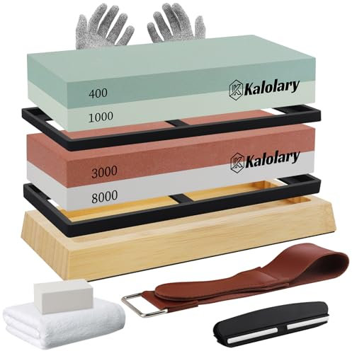Kalolary Lot de 11 pierres à aiguiser double face Grain 400/1000 3000/8000 pour aiguiseur de couteaux avec guide d'angle Base antidérapante