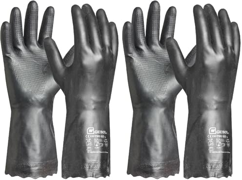 Gebol Carostar | Taglia XL (Gr 10) | Guanti di protezione chimica con floccato di cotone interno | Guanti di pulizia ad alta sicurezza | per uomo | nero | 1 paio (Confezione da 2)