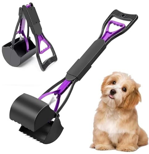 Hundekotschaufel, Hundekotsammler, Hundekotschaufel für Hunde, Langer Griff Tragbare Hundekotschaufel für Hunde, Hundekotgreifer Verfügt, 46cm, Geeignet für Hunde Faltbare Hundekotschaufel (Lila)