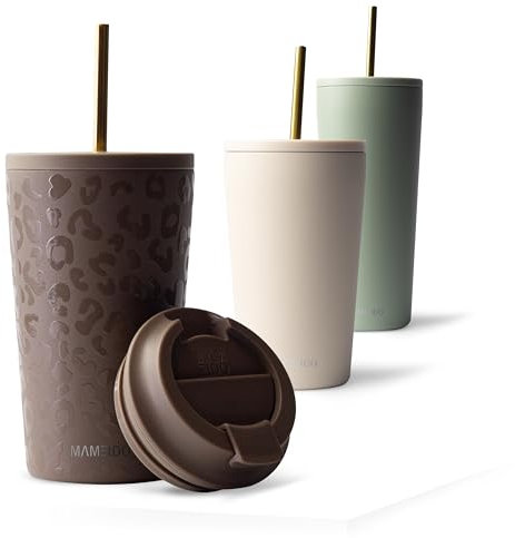 MAMEIDO Thermobecher mit Strohhalm 470 ml, Trinkbecher mit Deckel und Strohhalm aus Edelstahl doppelwandig isoliert, auslaufsicher, Coffee to go Becher (Wild Allure)