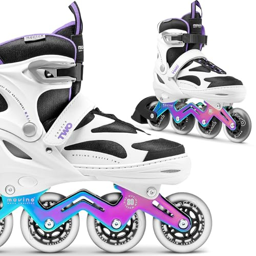 Movino Inline Skates Cruzer Two Rollschuhe Kinder Mädchen Jungen Inliner Rollerskates Fitness Sport Outdoor Inliner für Kinder Inlineskates Verstellbar Großen Rädern 80 mm Kids-Inliner, L (38-41)
