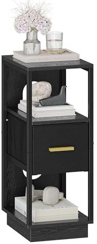 Hzuaneri Comodino, Comodino Stretto con 1 Cassetto in Tessuto, Tavolino Laterale con Scomparto Aperto, Moderno, per Camera da Letto, Soggiorno, 30 x 24 x 60 cm, Nero NS51304B
