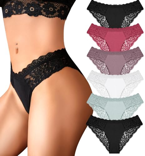 Sth Big Lace Women's Knickers Cotton Underwear Women Sexy Ladies Pants Hipster Panties Brief Womens Underwear Multipack Pack of 6