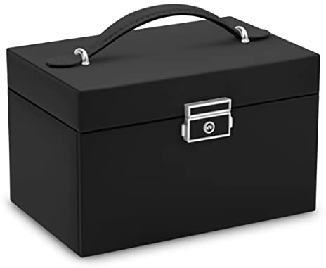 Massido Schmuckkästchen Schmuckschatulle mit Spiegel Schmuckaufbewahrung Organizer Tragbar 18,6 x 14,8 x 11 cm Schwarz