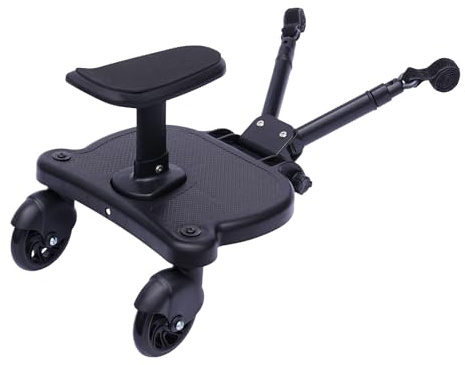 Universal Buggy, Buggy Board with Seat, Pram Standing Board, with Detachable Seat, Almost Every Stroller and Pram, Max 25kg, for Children Aged 2-6 Years, Black