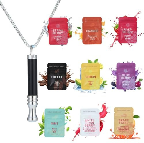 AZURAOKEY Breathing Necklace with Resistance & Flavoured Air Inner Filter Packs – Wooden Breathlace for Anxiety Relief, Stress Reduction & Mindfulness for Adults at Work, Travel & Relaxation