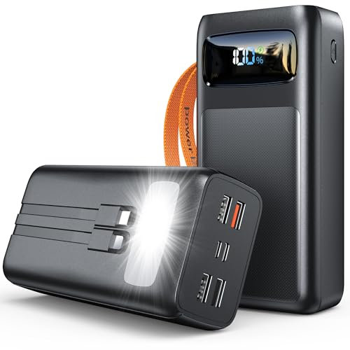 50000mAh Power Bank PD 30W Schnellladung Große Kapazität Externe Powerbank mit USB C Kabel und LED Anzeige, 7 Ausgänge, Taschenlampe, Tragbarer Ladegerät für iPhone Reisen Camping Outdoor