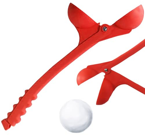 Trrymbbe Snowball Maker with Handle, Plastic Snow Toys Labor-saving Snow Ball Makers for Kids Adults, Portable Snowball Launcher for Winter Outdoor Activities Red Launcher