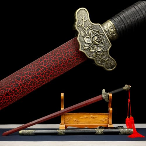 Espadas Tai Chi de Madera con Flores de Peonía,Espada Entrenamiento de Bambú Natural con Vaina,Katana de Madera,Bokken Hecho a Mano para Cosplay,Accesorios,Regalos,Práctica Artes Marciales-103cm