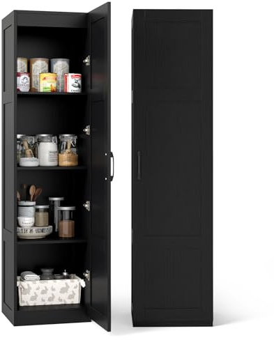 COSTWAY Armoire de Rangement 150 CM, Colonne Salle de Bain 1 Porte, 4 Étagères, Meuble Colonne Rangement pour Chambre, Buanderie, Placard pour Vetement (Noir)
