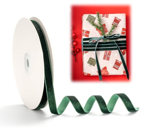 Cinta de terciopelo de regalo, 0,6 cm x 9,2 m, verde, lazo de terciopelo