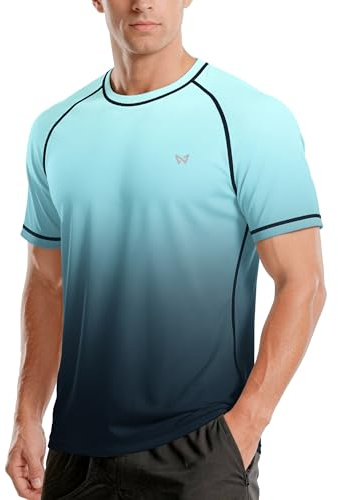 WISMBOX Men's Short Sleeve Rash Vest, UPF 50+ UV Swim T-Shirt, Quick Dry Sun Protection Top for Swimming, Beach & Holidays