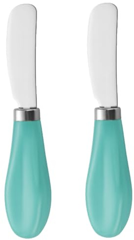 Takingup Coltello da burro, Coltello per spalmare burro e formaggio in acciaio inossidabile da 2 pezzi con manico in ceramica verde, gadget da cucina per formaggio, marmellate e gelatine