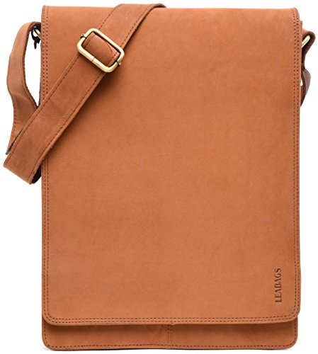 LEABAGS Sac bandoulière en cuir pour hommes et femmes | Sac pour ordinateur portable en cuir véritable jusqu'à 13 pouces | Sac messager avec bandoulière | Sac à main | Naturel brun clair