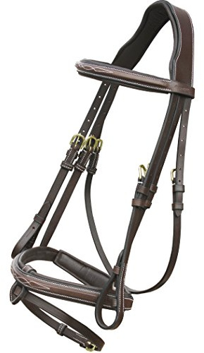 Exion Horse Snaffle Jumping Bridle with Removable Flash & Rubber Reins in Brass Buckles | Premium English Bridle for Horses | Soft Padded Anatomical MonoCrown | Designer Stitched Browband & Noseband