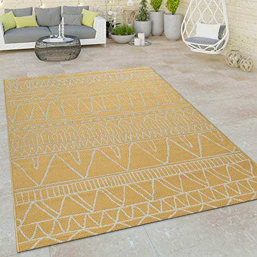 Paco Home Outdoor Teppich Flachgewebe in Sisaloptik mit Zickzack Boho-Muster langlebig Modern, witterungsbeständig & strapazierfähig Ideal für Terrasse, Garten & Balkon, Gelb, Grösse:160x220 cm