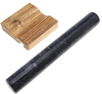 YINETTECH Marmor Nudelholz Französisch Poliert mit Holzhalter Set Teigrolle Backen Gebäck Pizza 12 Zoll Schwarz