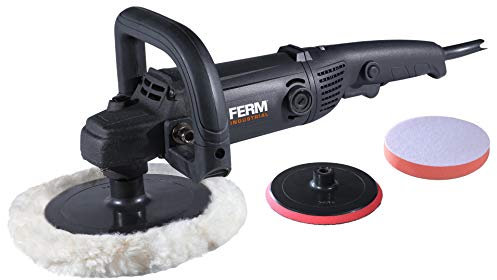 FERM - Pulidora profesional de 180 mm, 1400 W, 4 m de cable de goma, velocidad variable, incluye 2 discos de pulido, plato de apoyo y bolsa de almacenamiento