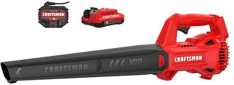 CRAFTSMAN 20V MAX Cordless Leaf Blower with Battery and Charger, Hard Surface Electric Leaf Blower,Powerful up to 90 MPH, Red (CMCBL710D1)