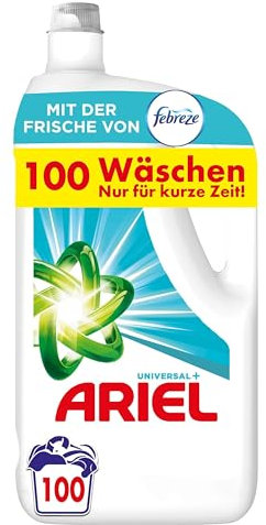 Ariel Lessive liquide, 100 lavages, universelle, avec la fraîcheur de Febreze, excellente élimination des taches, même en lavage à froid
