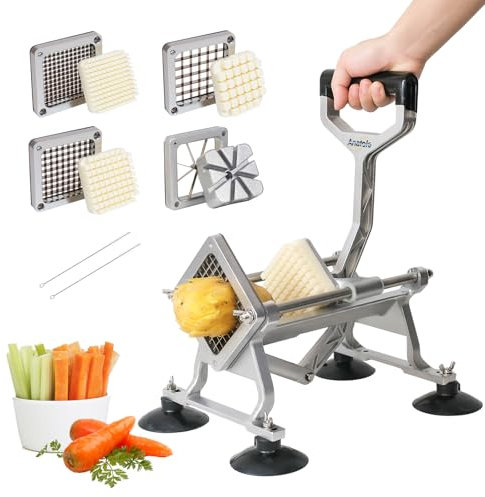 Anatole Pommesschneider Professioneller mit 6mm 9 mm 13 mm 8-Keil Klingen aus Edelstahl Kartoffelschneider Manuell Pommes Frites Schneider Kommerziell mit Saugfüßen für Kartoffel Karotte Gurke Zwiebel
