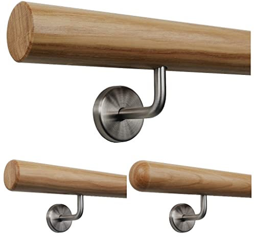 TIBU Handlauf Holz Eiche Ø 50 mm Geländer Treppe 0,3m - 5m, Länge 30 cm und Enden gefast
