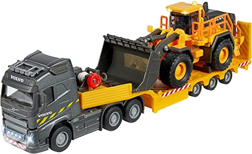 Majorette - Volvo Baustellen-Truck mit Radlader – Spielzeug-LKW mit Auflieger und Baustellenfahrzeug, viele Funktionen, mit Licht- und Soundeffekten