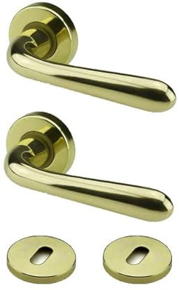 Poignée de porte intérieure, disponible en plusieurs variantes - Poignée ronde ou poignée carrée vendue en paire pour une porte (Tonde, Laiton brillant)