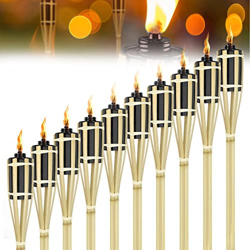HENGMEI Lot de 12 torches de jardin en bambou - Pour décoration d'extérieur, fête de jardin, chemin, arrière-cour, pelouse