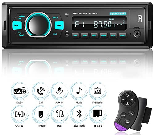 Rimoody DAB Autoradio 1 Din Bluetooth Autoradio mit Bluetooth Freisprecheinrichtung FM Radio/DAB/DAB+/USB/TF/Aux in/EQ MP3 Player mit Lenkradsteuerung Radio Stereo Schnellladefunktion