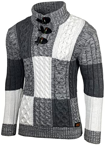 Maglione da uomo a maglia grossa, colletto alto, giacca invernale per il tempo libero, motivo mélange, felpa B-51112, grigio., M