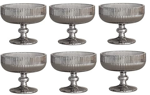 Lot de 6 verres à vin colorés vintage avec gaufrage (ligne/gris argenté/300 ml), verres à boisson, verres à vin, verres à eau, verres à champagne, carafe, coupe à dessert, verre à boire, verre à vin,