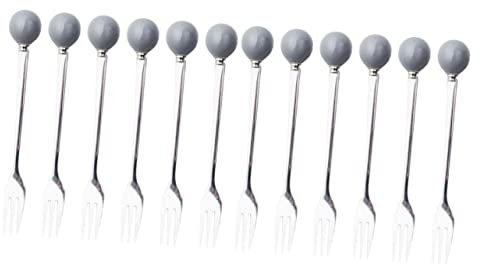 MAGICLULU 12pcs Sundae Spoons Mini Forks Bulk Ergonomic Handle Design Ceramic Handle for Cake Dessert Grey Fork