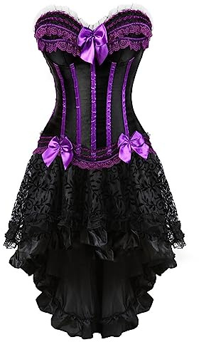 HAOLEI Bustino da Donna Cocktail Party Corsetto Halloween Body Steampunk Vintage Abito Elegante da Sera in Pizzo Floreale Top Ballo Gonna Gotica Vintage Gonna Vittoriana Steampunk Donna