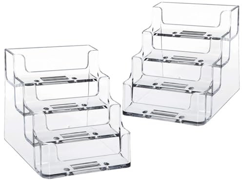 Coztie Visitenkartenhalter - 2 Stück Acryl Visitenkartenhalter mit 4 Fächern für Schreibtisch - Transparent - 10 x 9 x 9,5 cm