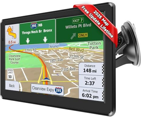 Car Sat Nav, 7 inch HD Touch Screen, GPS Navigation for Trucks, with UK Europe Maps, Lifetime Free Updates, Support Postcode Search and Voice Guidance, Speed Camera Alert, Lane Guidance Assist, POI