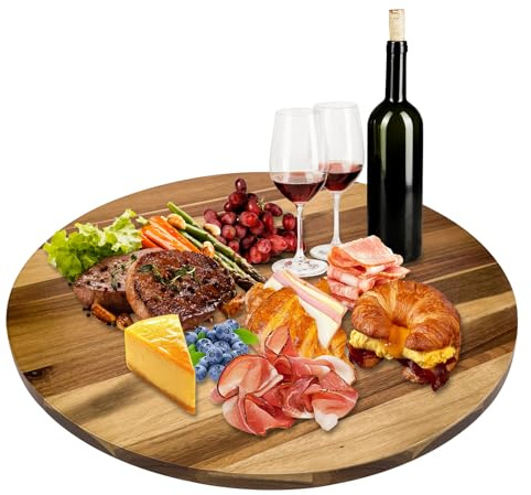 30'' Acacia Wooden Lazy Susan with 360 Rotation for Dining Table Top,Extra Large Wooden Serving Tray with Heavy Duty Rotating Wheel for Kitchen,Dining Table