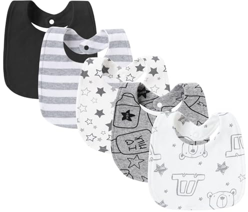 Anseom 5 Pack Baby Dribble Bibs Soft Cotton Drool Bibs Waterproof with Snaps for Baby Boys Girls Toddlers Infants