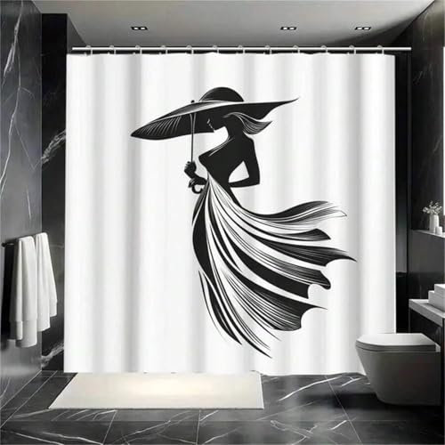 LMYCHENG Cortina de Ducha Moderna en Blanco y Negro, Tela de poliéster Impermeable, 12 Ganchos, decoración para baño para Todas Las Estaciones, Divisor de bañera, 88 x 210 cm (35 x 83 Pulgadas)