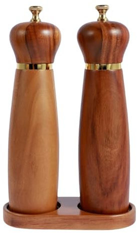 Wooden Salt and Pepper Mill Set, Wooden Salt and Pepper Mill Set, Chili Mill, Adjustable Pepper Mill Set - Manual Grinding Bottle, Pepper Chili Mills for Salt, Pepper, Dry Chili, P