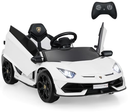 COSTWAY Lamborghini Elbil för barn, barnfordon med 2,4 G fjärrkontroll & LED-strålkastare & MP3-spelare & tuta & musik, elfordon 3–5 km/h, barnbil för barn från 3 år (vit)