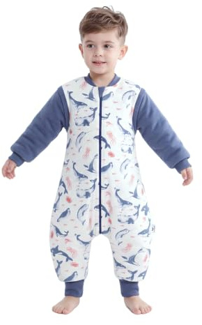 Miracle Baby Sacco Crescita 2.5TOG Invernale per Bambini Pigiama in Cotone Morbido e Caldo con Maniche Staccabili, Abbigliamento Unisex per il Tempo Libero (Blu-Animali marini, L/100(2-4Y))