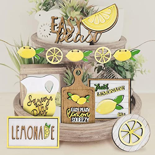 lyrlody Juego de Decoración de Bandeja de Limón 7 Piezas de Madera de Madera de Granja de de de Limón de Adornos Colgantes para el Estante de Mesa con Material de Pino (Traje de Limon)